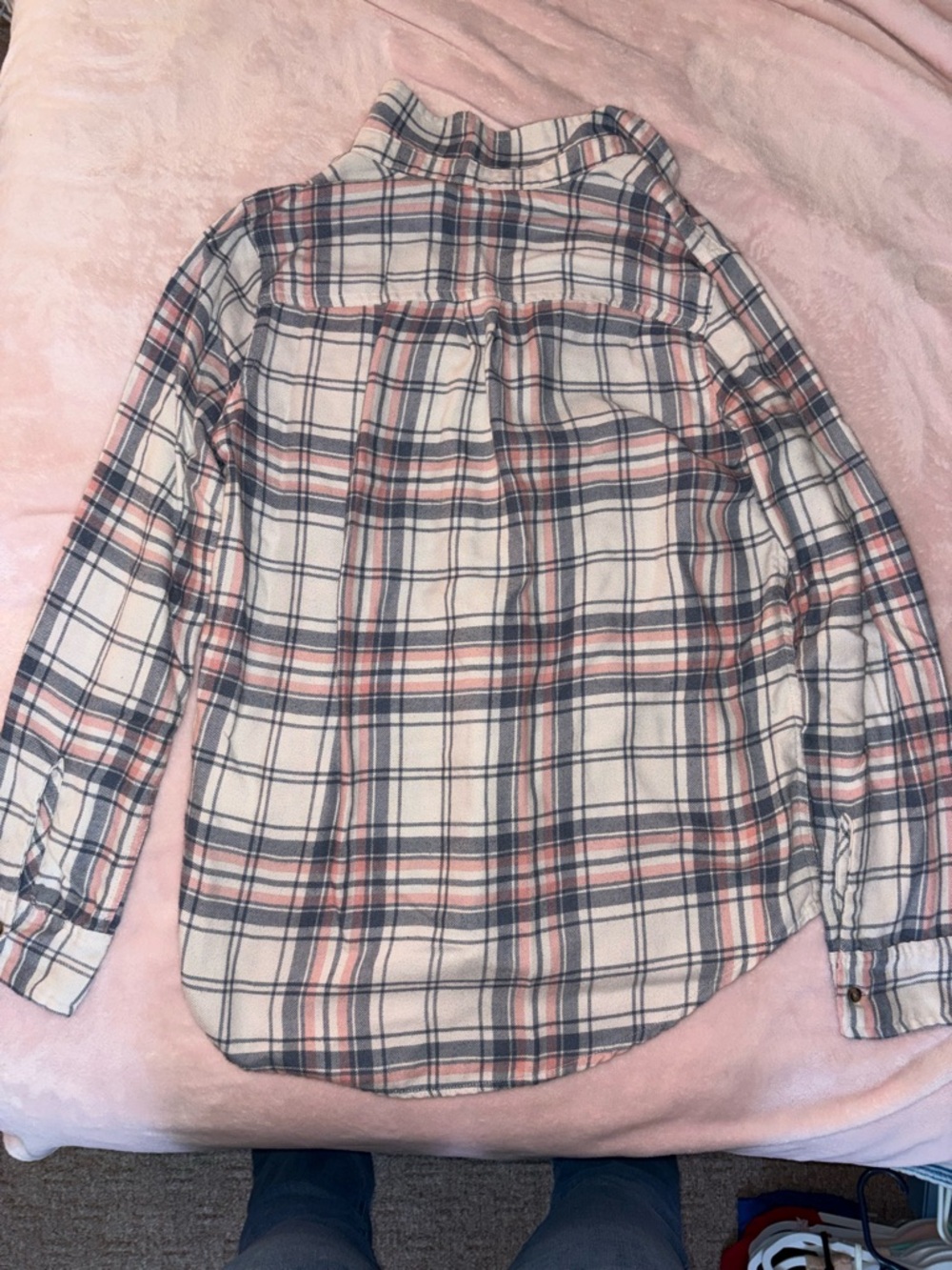Hollister Pink and Navy Plaid Boyfriend Shirt